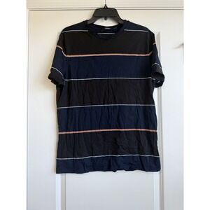 Murano Liquid Luxury Slim Fit Men's Black & Blue Striped Short Sleeve T-shirt L